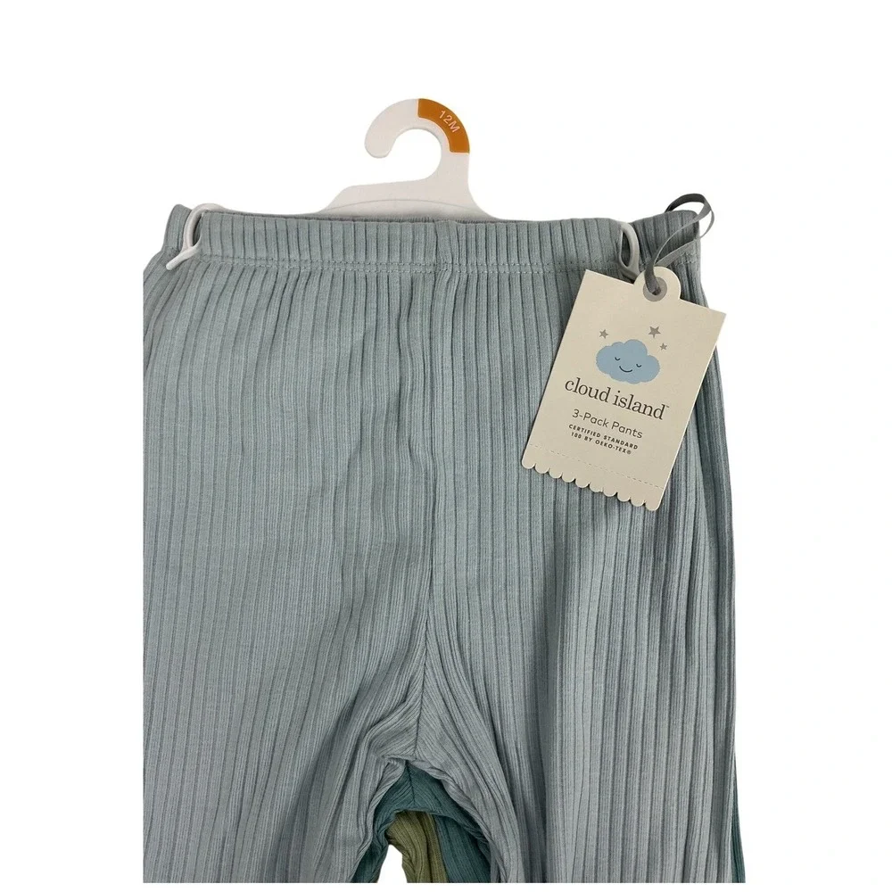 NWT Cloud Island Baby Ribbed Pants 3-Pack 12M Blue‎ Green Leggings Neutral